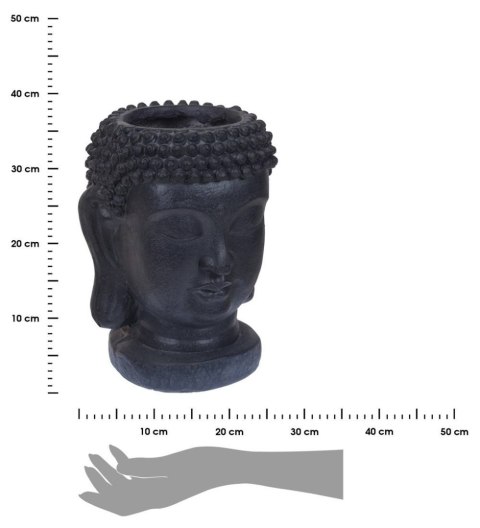 Donica na kwiaty głowa Buddy 35 cm Dekoracyjna donica na kwiaty do domu i do ogrodu, w kolorze ciemno szarym z przetarciami o wy