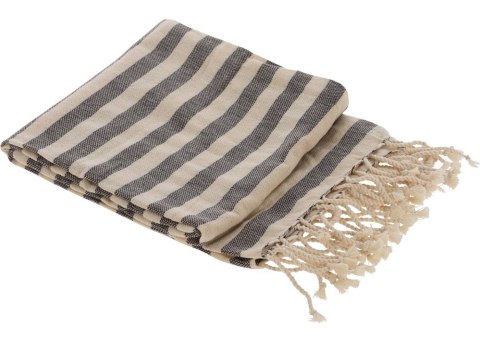 Ręcznik Hammam 90x170 cm pasy czarne Wykonana z bawełny, prostokątna mata plażowa zakończona frędzlami