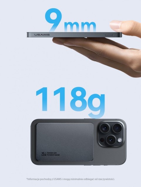 Powerbank 5000mAh 20W indukcyjny Magsafe PD Fast Charge szary