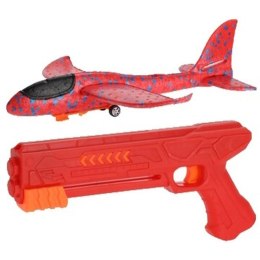 SAMOLOT STYROPIANOWY Z WYRZUTNIĄ 32x34CM CZERWONY