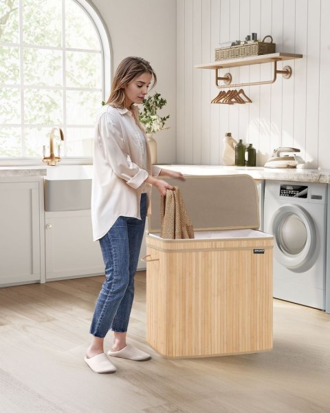 Bambusowy kosz na pranie z pokrywą 150 L