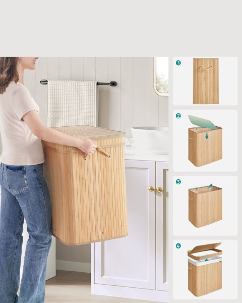 Bambusowy kosz na pranie z pokrywą 150 L