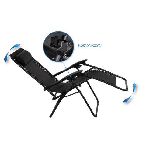 LEŻAK OGRODOWY SKŁADANY WIELOFUNKCYJNY 175X52/65X107CM CZARNY