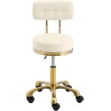 Krzesło taboret hoker kosmetyczny z oparciem na kółkach do 150 kg GELA beżowo złoty