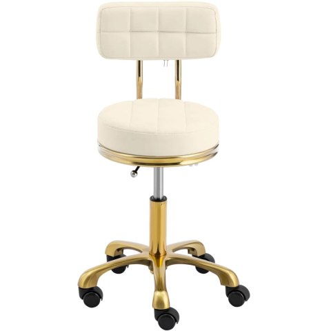 Krzesło taboret hoker kosmetyczny z oparciem na kółkach do 150 kg GELA beżowo złoty