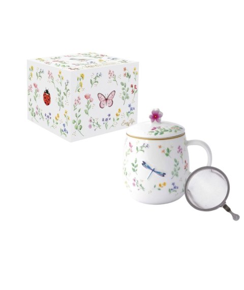 Magiczny Ogród Ważka - Kubek Porcelanowy z Pokrywka i Zaparzaczem w Ozdobnym Pudełku 450 ml