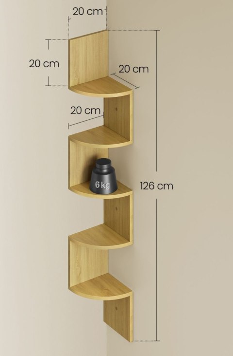 Półka wisząca narożna z 5 półkami