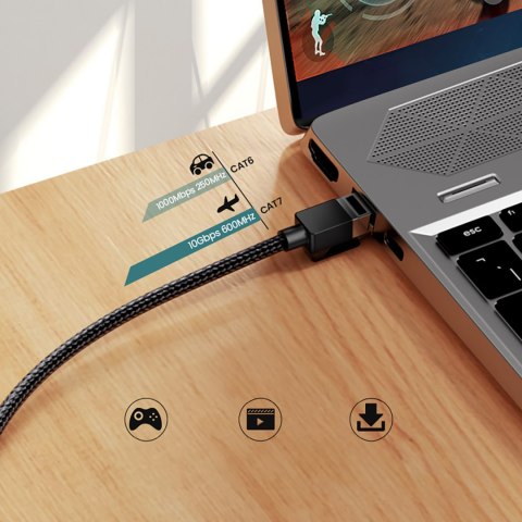 Kabel przewód patchcord Ethernet RJ45 Cat 7 10 Gbps 5m - czarny