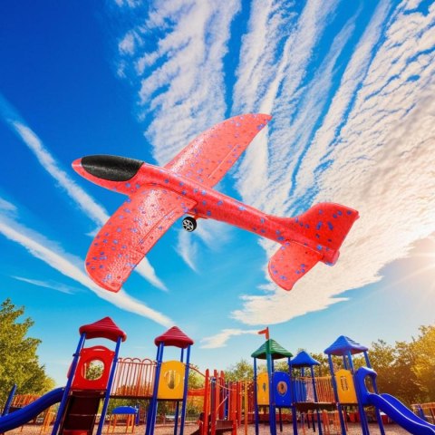 SAMOLOT STYROPIANOWY Z WYRZUTNIĄ 32x34CM CZERWONY