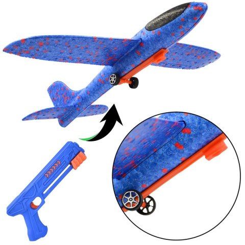 SAMOLOT STYROPIANOWY Z WYRZUTNIĄ 32x34CM NIEBIESKI