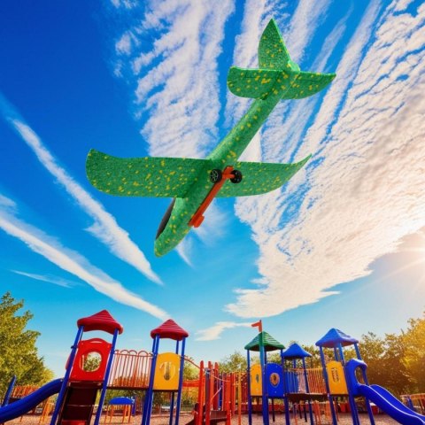 SAMOLOT STYROPIANOWY Z WYRZUTNIĄ 32x34CM ZIELONY