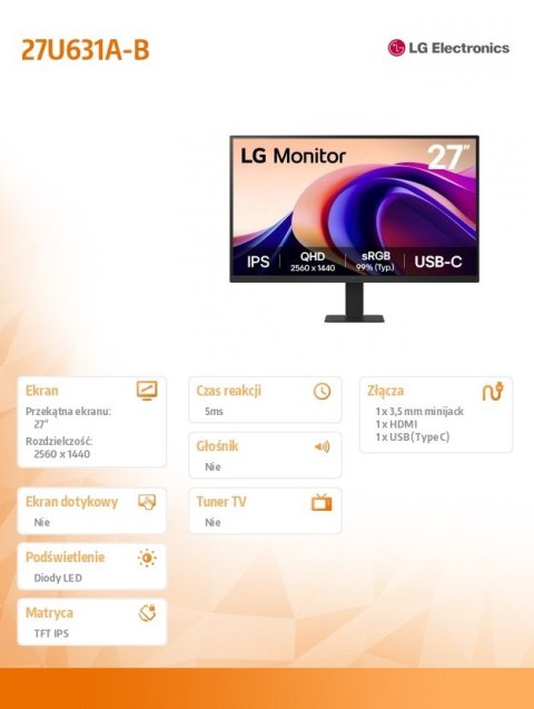Monitor 27U631A-B QHD 100Hz IPS HDR10 27 cali