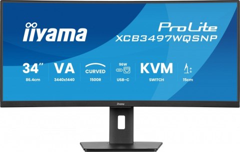 Monitor 34 cali XCB3497WQSNP-B1 VA,UWQHD,1500R,USB-cDock,KVM,95W, 2xHDMI, 1xDP, RJ45,2x5W,21:9 /5y/