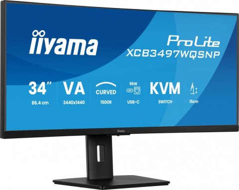 Monitor 34 cali XCB3497WQSNP-B1 VA,UWQHD,1500R,USB-cDock,KVM,95W, 2xHDMI, 1xDP, RJ45,2x5W,21:9 /5y/