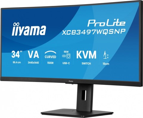 Monitor 34 cali XCB3497WQSNP-B1 VA,UWQHD,1500R,USB-cDock,KVM,95W, 2xHDMI, 1xDP, RJ45,2x5W,21:9 /5y/