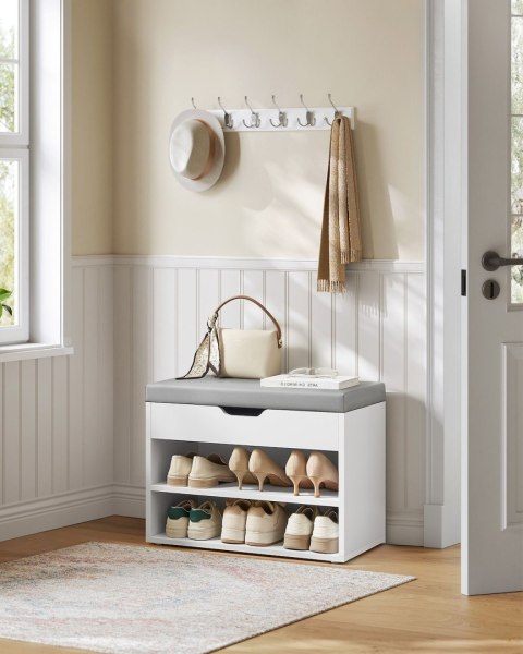 Biała szafka na buty ze schowkiem