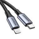 Kabel przewód do iPhone Lightning - USB-C 2.0 MFi 1m - szary