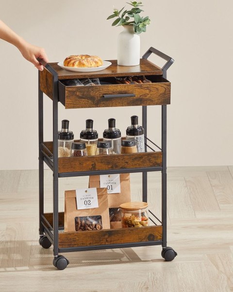 Mobilny wózek kuchenny rustykalny brąz