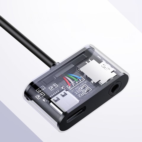 Adapter audio dwuportowy USB-C (męski) - mini jack 3.5mm / USB-C (żeński) - szary