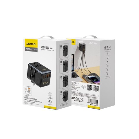 Ładowarka adapter podróżny GAN PRO 3 65W EU / US / JP / AUS / UK 2x USB-C 2x USB-A - czarny
