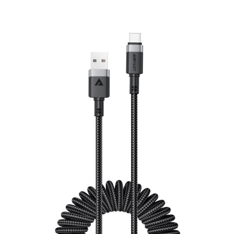 Kabel przewód spiralny USB-A - USB-C 480Mb/s 3A 1.2m - czarny