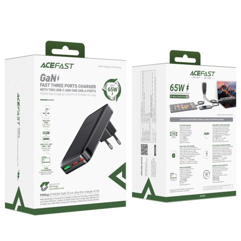 Ładowarka sieciowa płaska 65W GaN 2 USB-C USB-A ultra cienka - czarna
