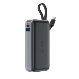 Powerbank 10000mAh PD30W z wbudowanym kablem USB-C - czarny