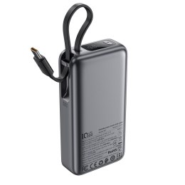 Powerbank 10000mAh PD30W z wbudowanym kablem USB-C - czarny