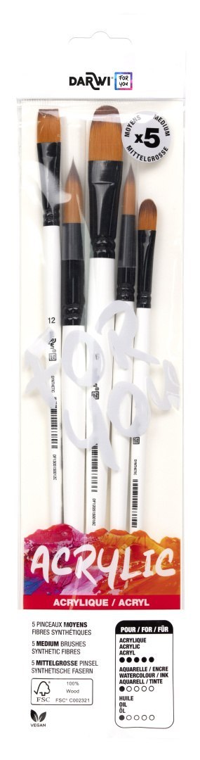 Zestaw 5 średnich pędzli syntetycznych