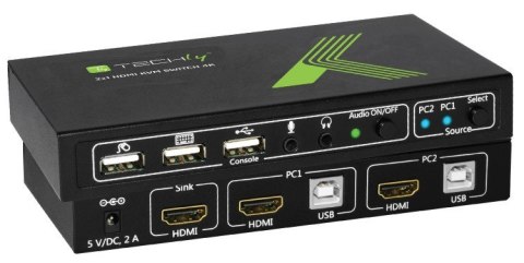 TECHLY Przełącznik KVM 2x1 HDMI/USB 4K60Hz z USB 2.0 IDATA KVM-HDMI2U