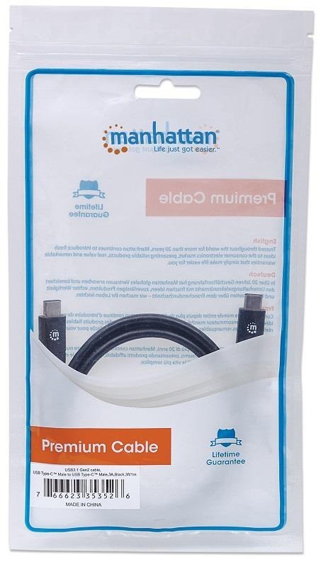 MANHATTAN Kabel USB 3.0 USB-C 3.2 na USB-C 3.2 60W M/M 1 m 353526