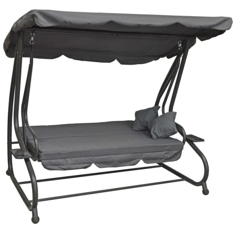 HUŚTAWKA OGRODOWA 3-OSOBOWA ROZŁADANE ŁÓŻKO KPL PODUSZEK KASIA SZARA