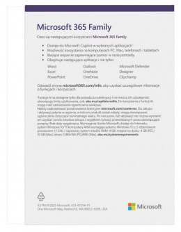 M365 Family PL 1Y 6U Win/Mac Box EP2-32382, Zastępuje P/N: 6GQ-01940