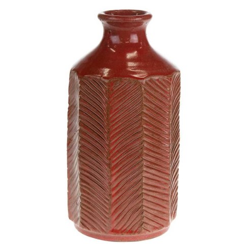 Wazon z terakoty ceglany 27 cm Wykonany z terakoty, dekoracyjny wazon inspirowany naturą, o pięknej strukturze ze żłobieniami, i