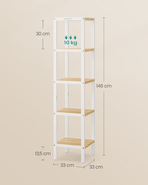 Bambusowy regał 5 poziomowy biało-beżowy