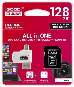 Karta pamięci microSDHC 128GB CL10 + adapter + czytnik