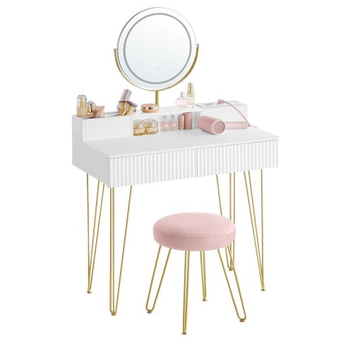 Toaletka z lustrem i różowym siedziskiem