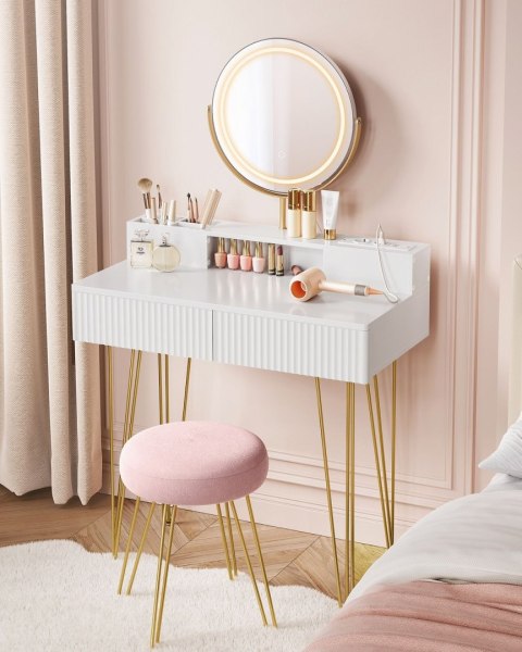 Toaletka z lustrem i różowym siedziskiem