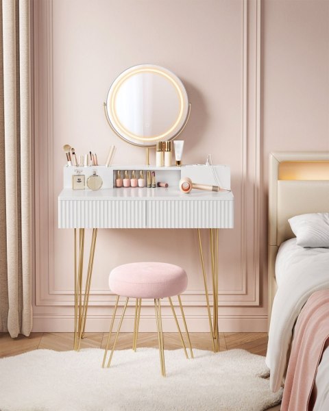 Toaletka z lustrem i różowym siedziskiem