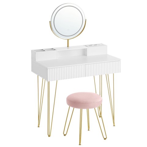 Toaletka z lustrem i różowym siedziskiem