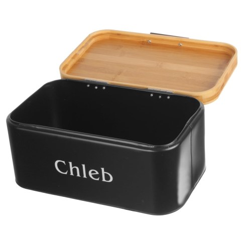 CHLEBAK METALOWY CZARNY Z DESKĄ DO KROJENIA + MASELNICZKA + NÓŻ BRUNBESTE BB-2777