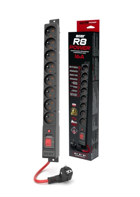 Urządz. zas.-zabezpiecz. acar R8 POWER 16A, czarny 3m W2451