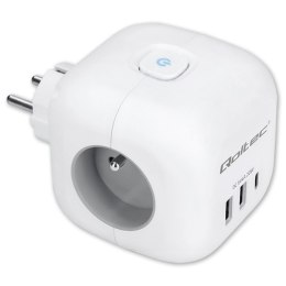 Kostka zasilająca przedłużacz 6w1 z podświetlanym włącznikiem | 3x AC | 2x USB | 1x USB-C PD 20W | biała