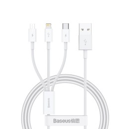 3w1 Kabel przewód Superior Series USB-A - USB-C / iPhone Lightning / micro USB 3.5A 0.5m - biały