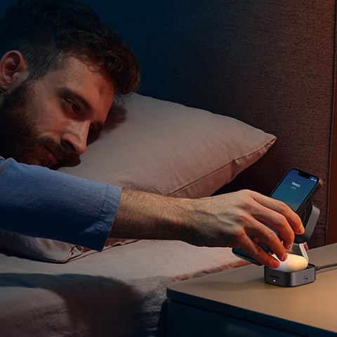 3w1 Ładowarka indukcyjna MagSafe Qi2 USB-C do telefonu słuchawek - czarna