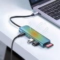 6w1 HUB adapter USB-C - HDMI USB-A USB-C PD czytnik SD TF - szary
