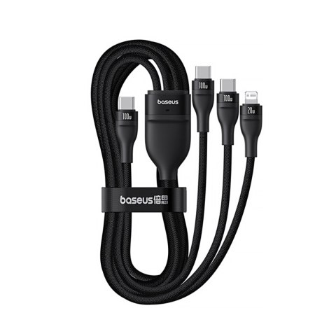 3w1 Kabel przewód Flash Series 3 100W USB-C - 2x USB-C iPhone Lightning 1.5m - czarny