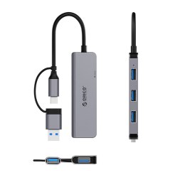 Hub YSA5-U3 stacja dokująca USB-A / USB-C na 4x USB-A - szary