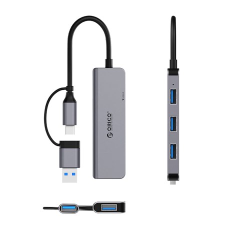 Hub YSA5-U3 stacja dokująca USB-A / USB-C na 4x USB-A - szary