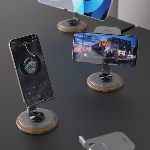 Podstawka stojak do telefonu 360 stopni metalowy - szary